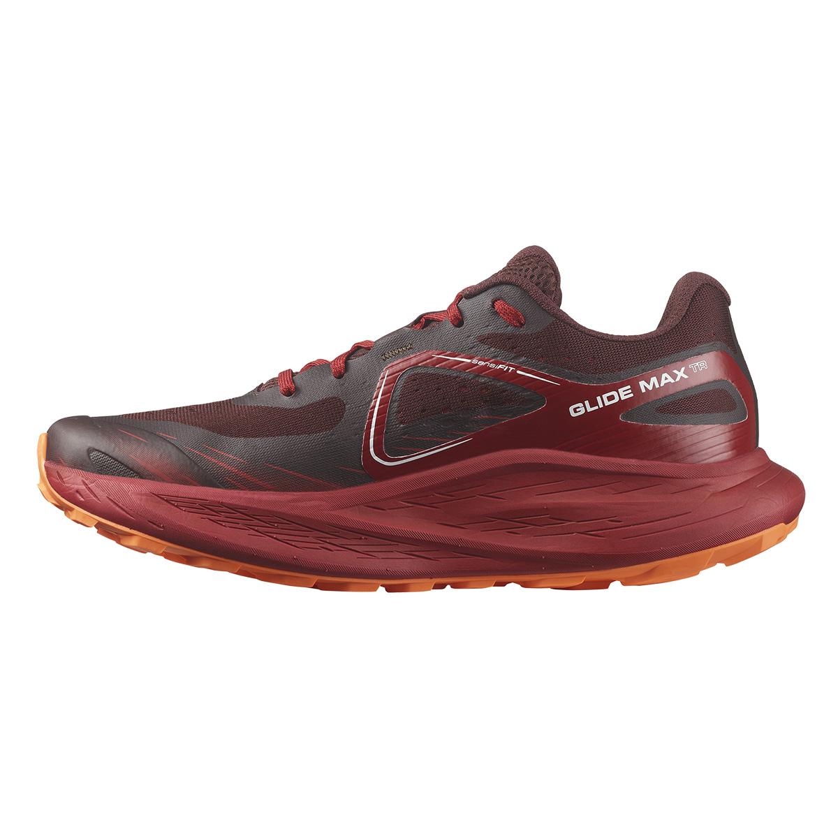 Salomon Glide Max TR Shoe Men's in Bitter Chocolate Red Dahlia Shocking Orange